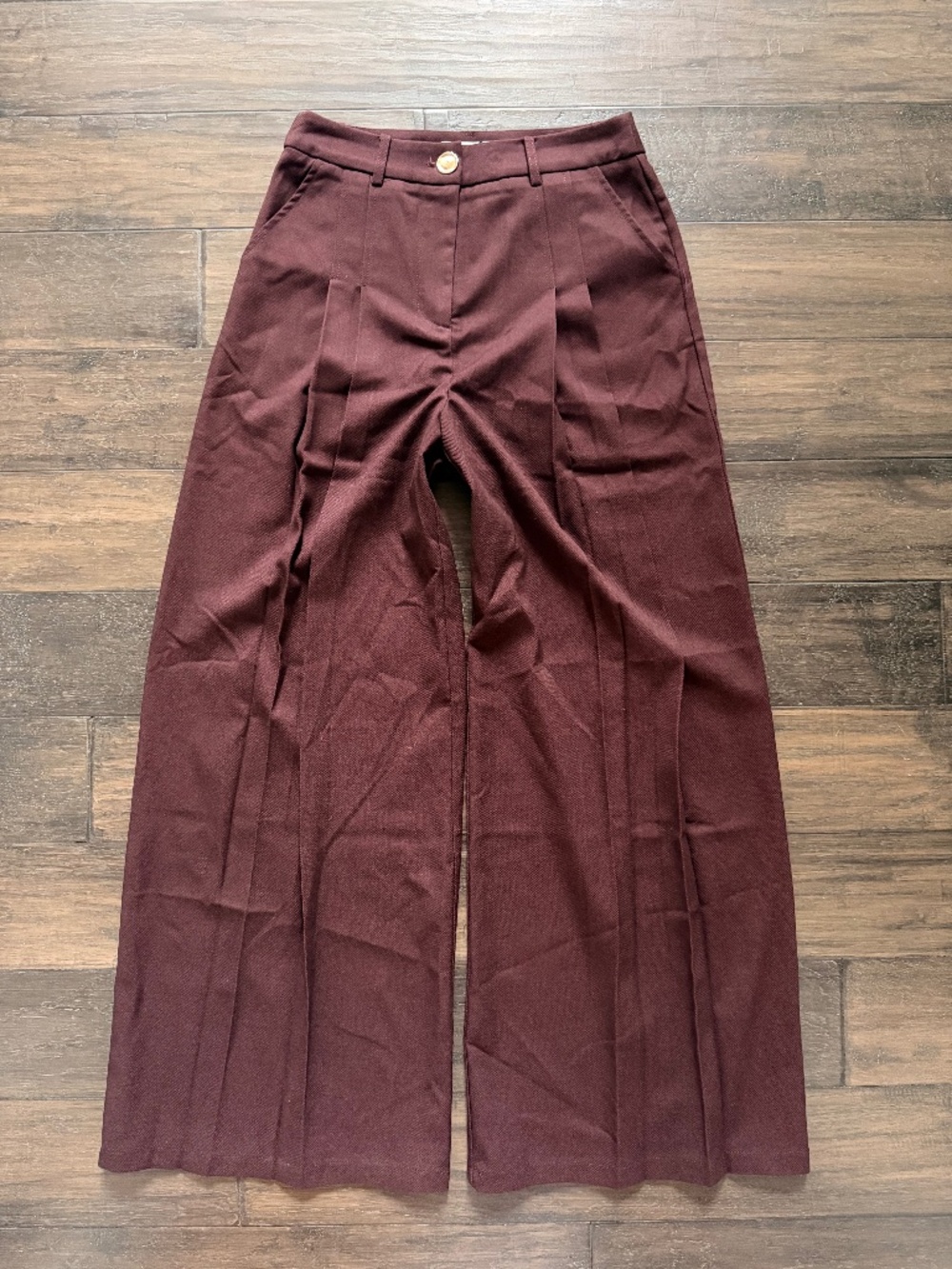 COMMENSE Rich Brown High-Waisted Pleat Front Wide Leg Pants Sz S NWT!!